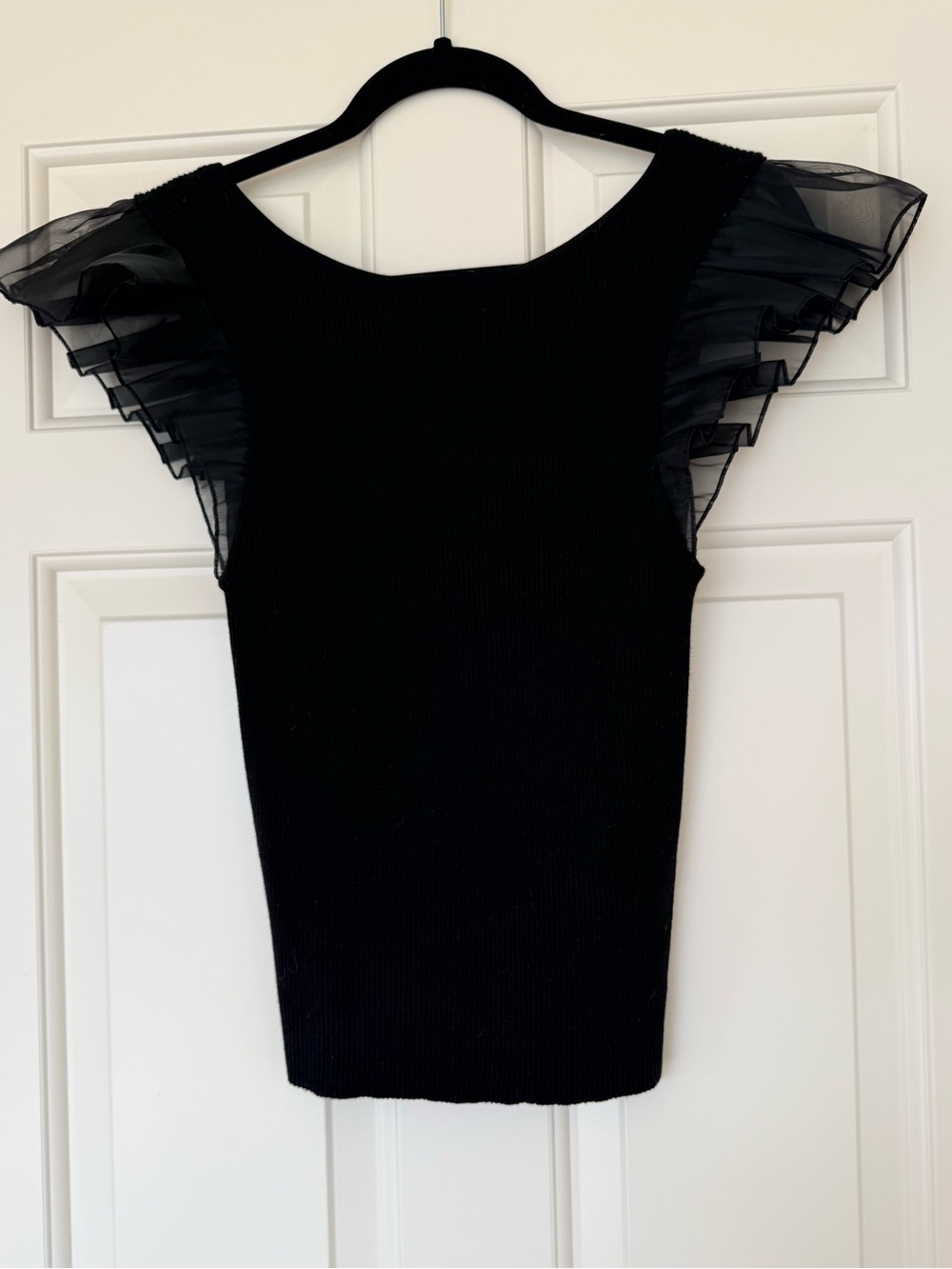 Anthropologie Black Ruffle-Sleeve Tank Top S